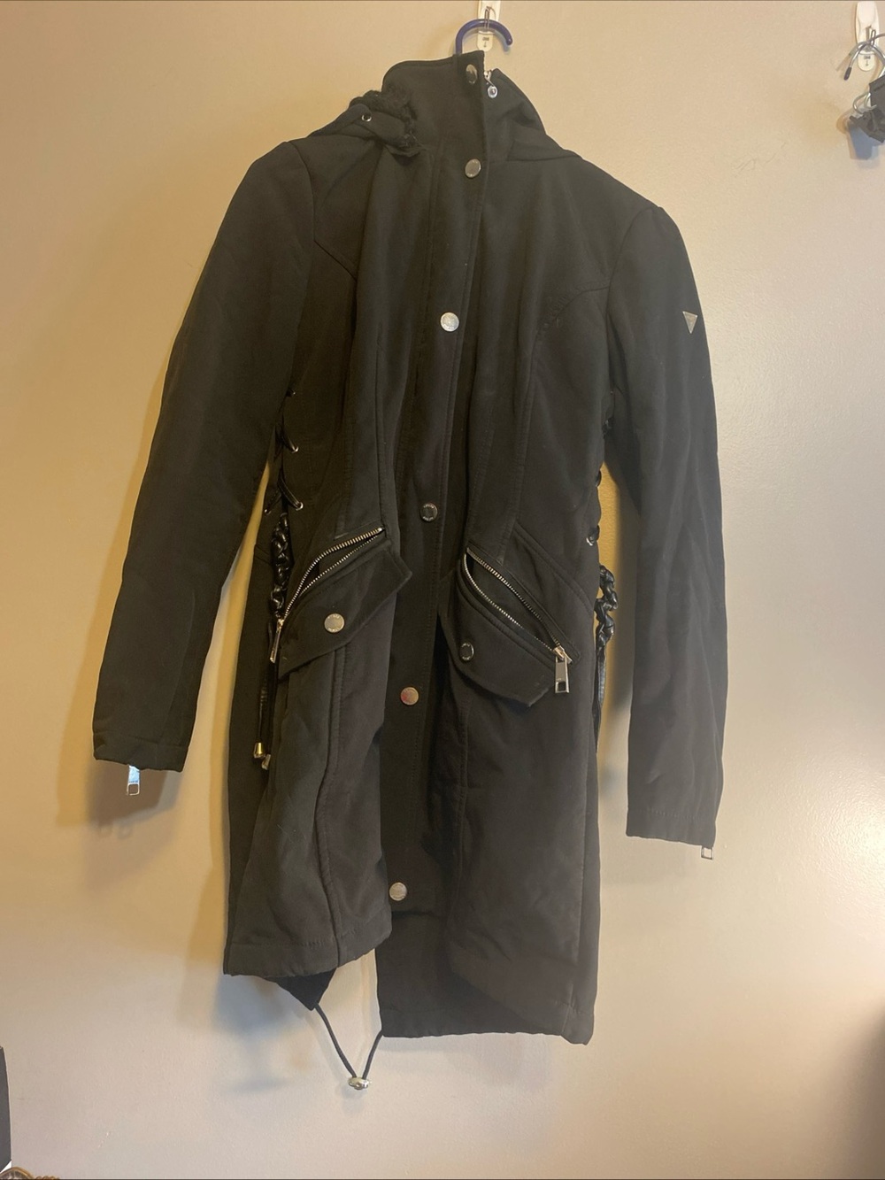 Guess Jacket Women Small Soft Shell Parka Lace Up Corset Style Steam Punk Rave